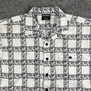 Numen Button-Up Shirt Mens Size XL White Black Paisley Bandana Print Casual